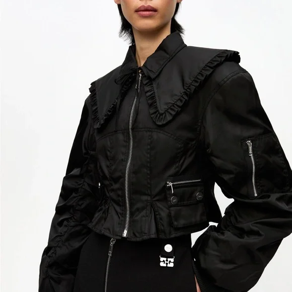 Ganni Black Ruffled Jacket - Picture 2 of 11